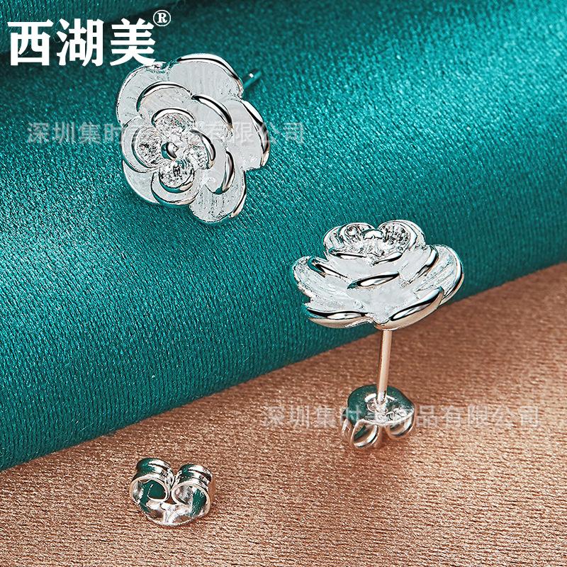 Silver Jewelry Rose Earrings Women's Jewelry Camellia Earrings Jewelry