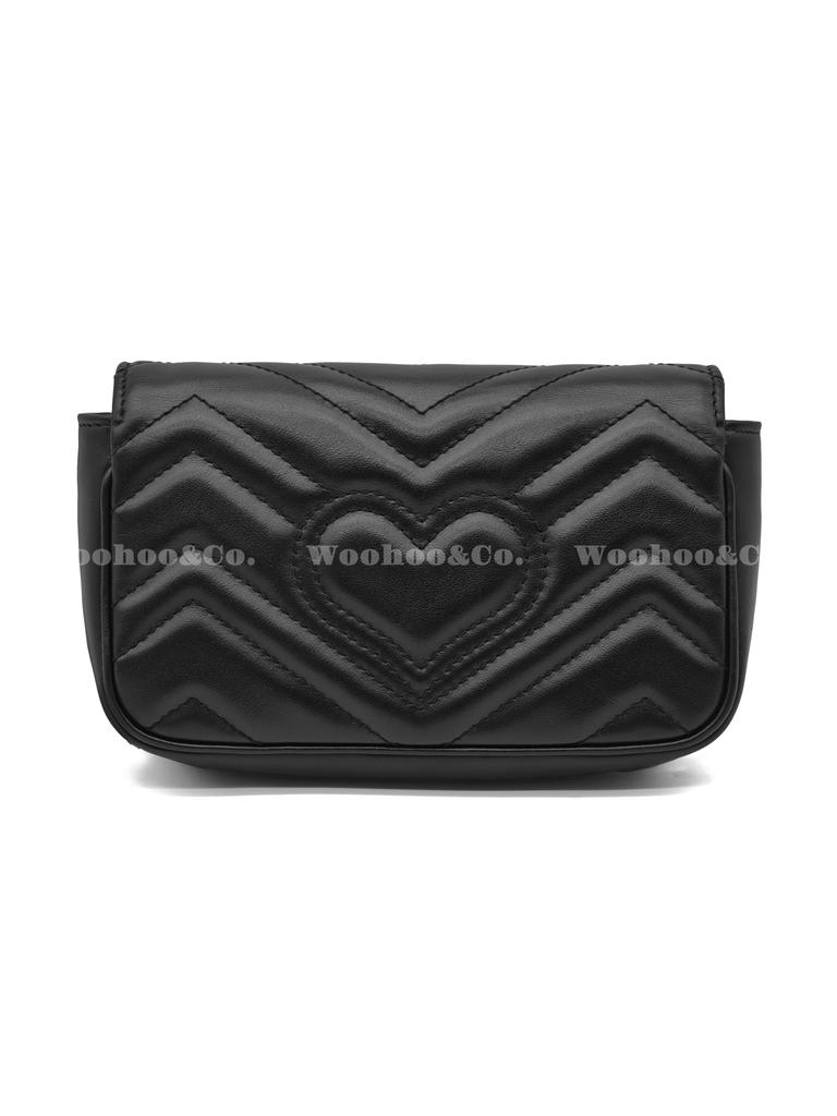 Gucci Gg Marmont Gold Retro Double G Logo With Key Ring V-Shaped Stitched Leather And Cowhide Single Shoulder Messenger Bag Ultra-Mini Women'S Black