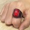 316L Edelstahl Roter Stein Kristall Freimaurer Schwarzer Ring Für Männer Finger Zirkon Accessoires Männlich 2025 Neu