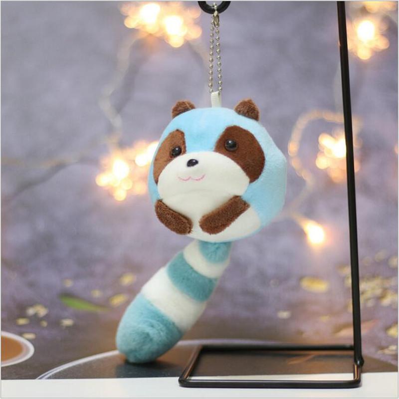 Süßes kleines Waschbär-Plüschtier mit sonderbarem Schwanz, gefüllte Puppe, Schultasche, Anhänger, Schlüsselanhänger, Puppe, 18 cm