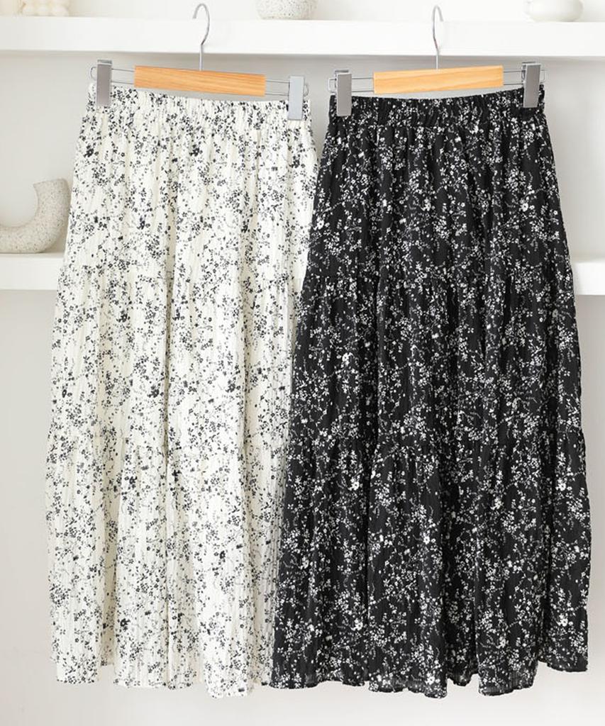 Ppaeppae Waistband Flower Tiered Long Skirt