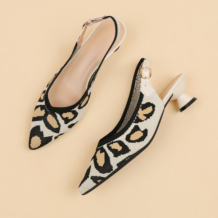 

Модные сандалии-слингбэки с острым носком, женские вязаные летние туфли на среднем высоком каблуке, сандалии женские плетеные на каблуке-рюмочке 40