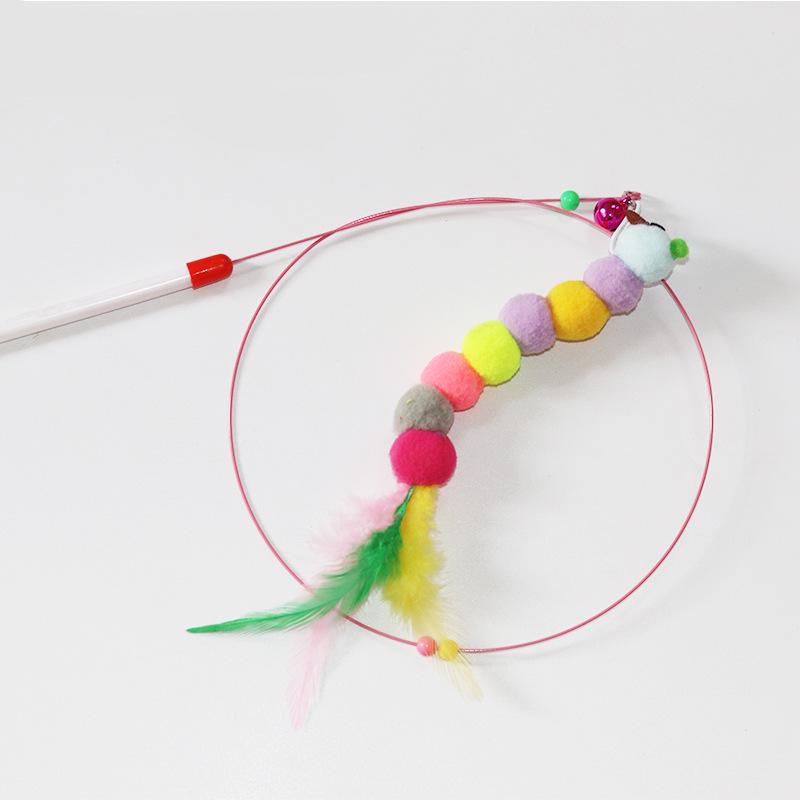 Long Rod Steel Wire Feather & Bell Cat Teaser - Durable Bite-Resistant Interactive Toy