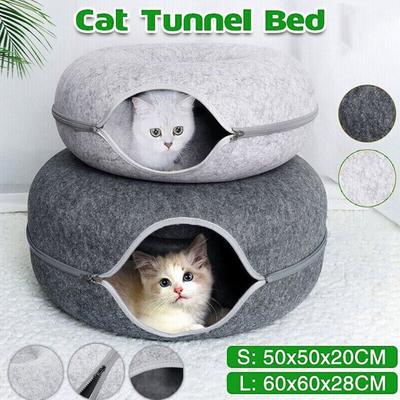 Felt Cat Bed Four Seasons Universal Cat Toy Donut Cat Bed Durable Dual-Function Design Scratch Resistant Cat Tunnel Bed for Cats Rabbit Small Animals