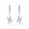 Trend Hip Hop Ice Out Cubic Zirconia Huggie Earrings Lightning Pendant Men Women Silver Color Anti-Allergy Earrings Cool Jewelry