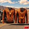 Retro Biker Style Men Long Sleeve T Shirt Eagle Fire Colorful 3D Print Gradient Pattern Tee For Biker Party Casual Street Top