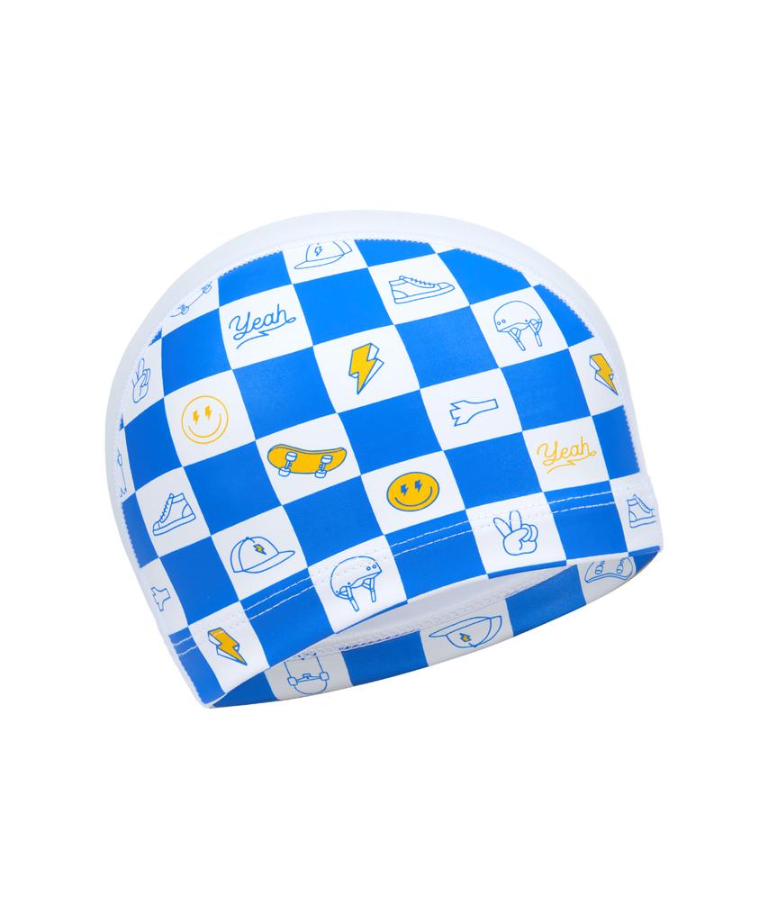 Lenomasuyeongbog Supplies Kids' Checkerboard Icon Pu Swim Cap White Ro-Rc2F755-Wh