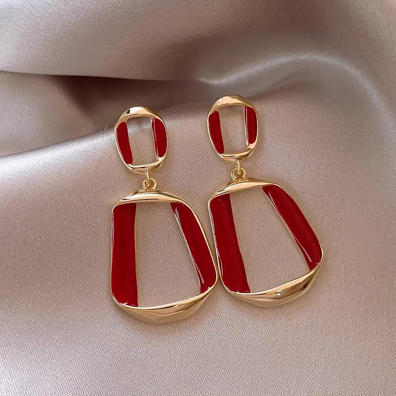 Elegant Angora Red Heart Earrings: Real Gold Electroplated with Diamonds - Perfect for Festive Occasions