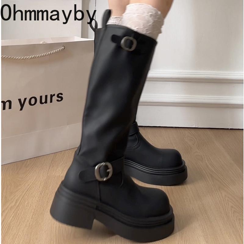 Autumn Winter Thick Heel Women Long Boots Fashion Slip On Slimming Shoes Vintage Ladies Knight Botas