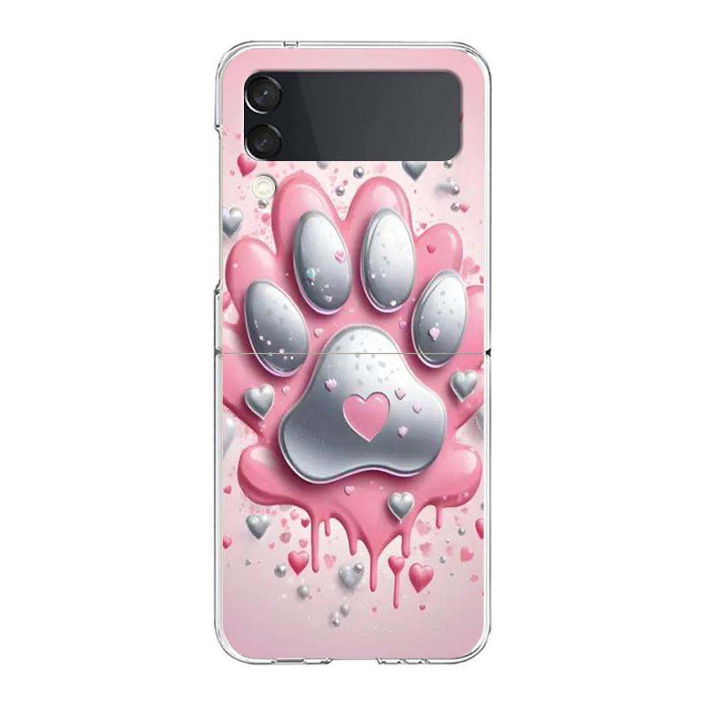 Phone Cover For Samsung Galaxy Z Flip 7 6 5 4 Case Transparent For Samsung Z Flip 3 Hard PC Foldable Dog Paw Print Aesthetics