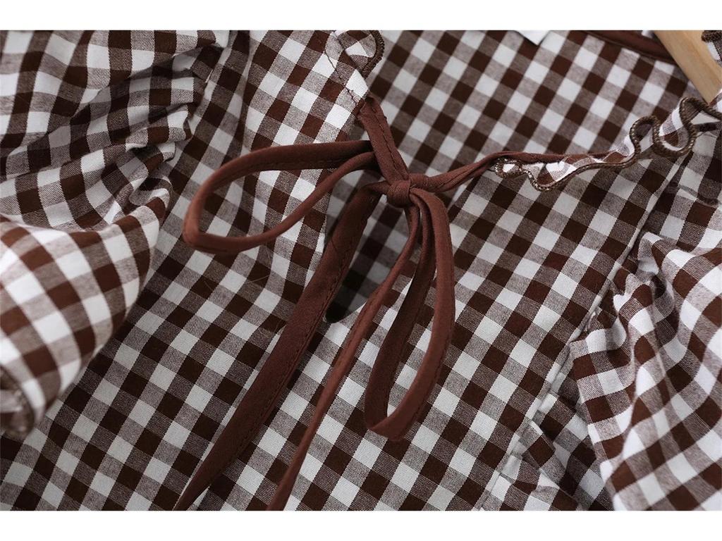 Plaid Women's Winter Casual Fashion Round Neck Long Sleeve Top with Ruffle Layers