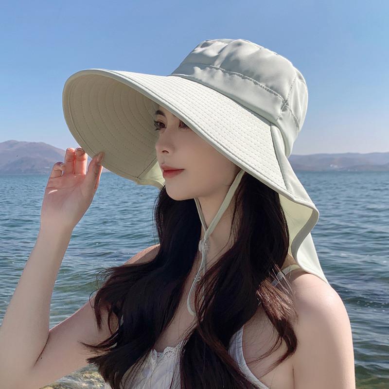 Summer Outdoor Uv Protection Wide Brim Hat For Women With Ponytail Hole Fashion Sun Hat