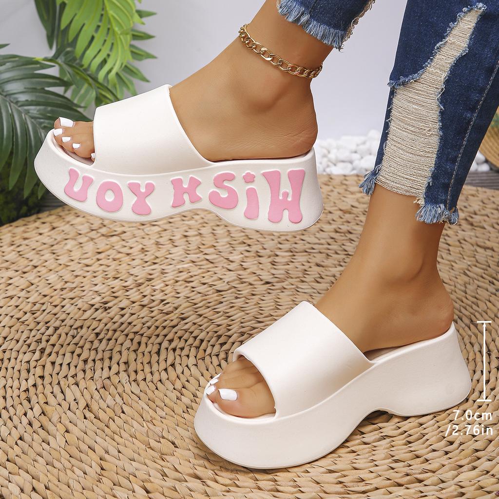 Chunky Platform Hot Pink Sandals Women Summer 2025 Thick Bottom Wedges Slides Woman Letter Printing Non Slip Beach Slippers Eva
