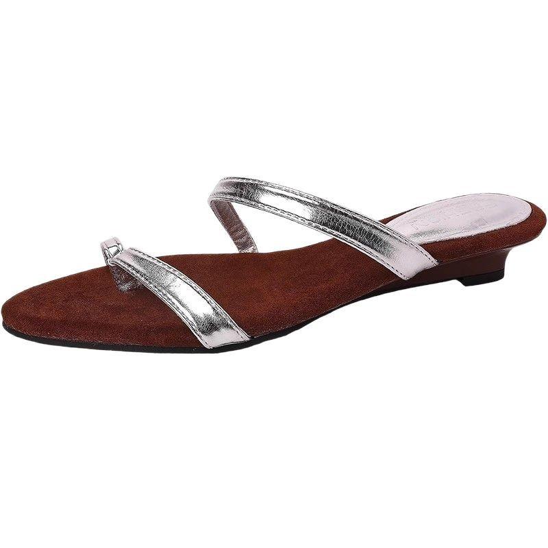 Wedge heel cover toe small cool slippers shoes new summer wear niche thin strap Roman sandals