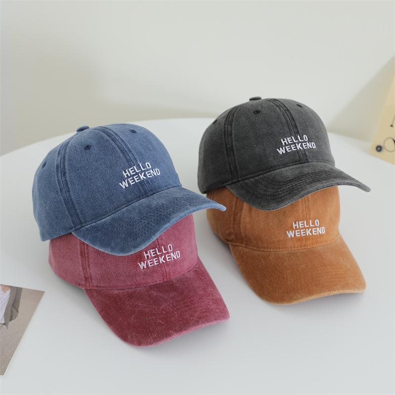 Original Korean Version of Old Multi-row Letter Embroidered Baseball Hat for Women Soft Top Baseball Hat Japanese Retro Sun Hat