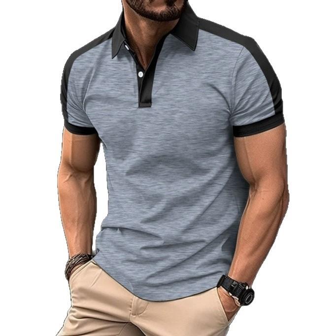 Mens Fashion Color Block Short Sleeve Casual Polo Shirt