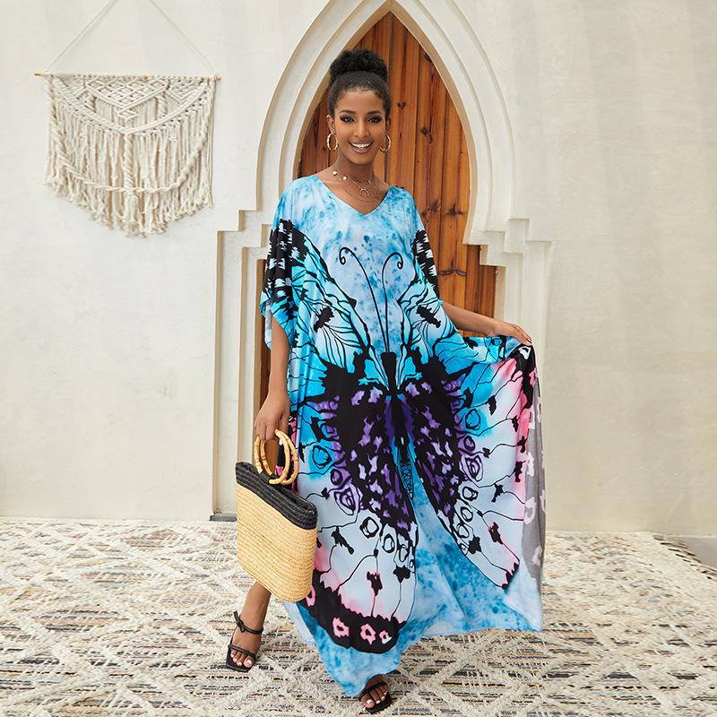 2023 European & American Cotton Beach Cover-up: Loose Robe-Style Long Dress Swimsuit Outerwear for Women