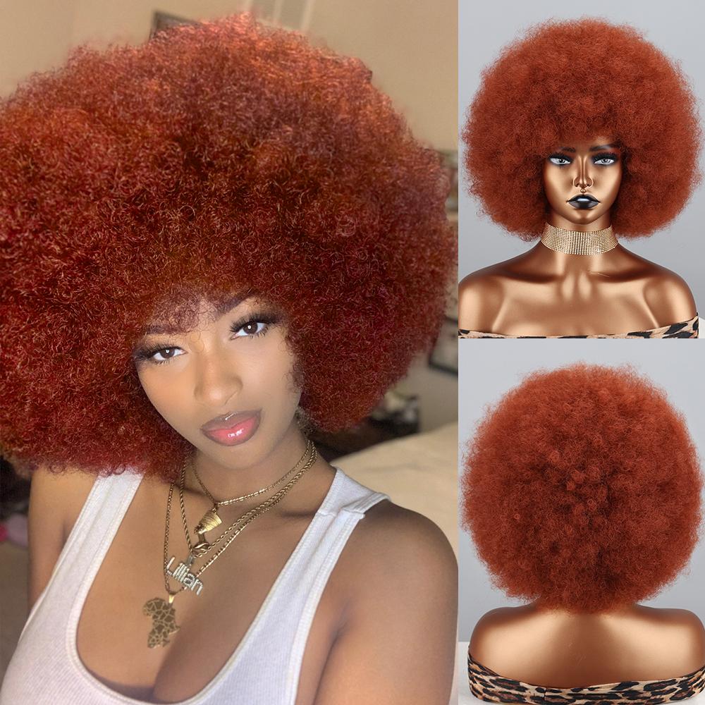 MISSQUEEN Parrucca riccia crespa a sbuffo corto da donna afro fibra sintetica zenzero rosso arancione parrucca soffice cosplay da indossare ogni giorno