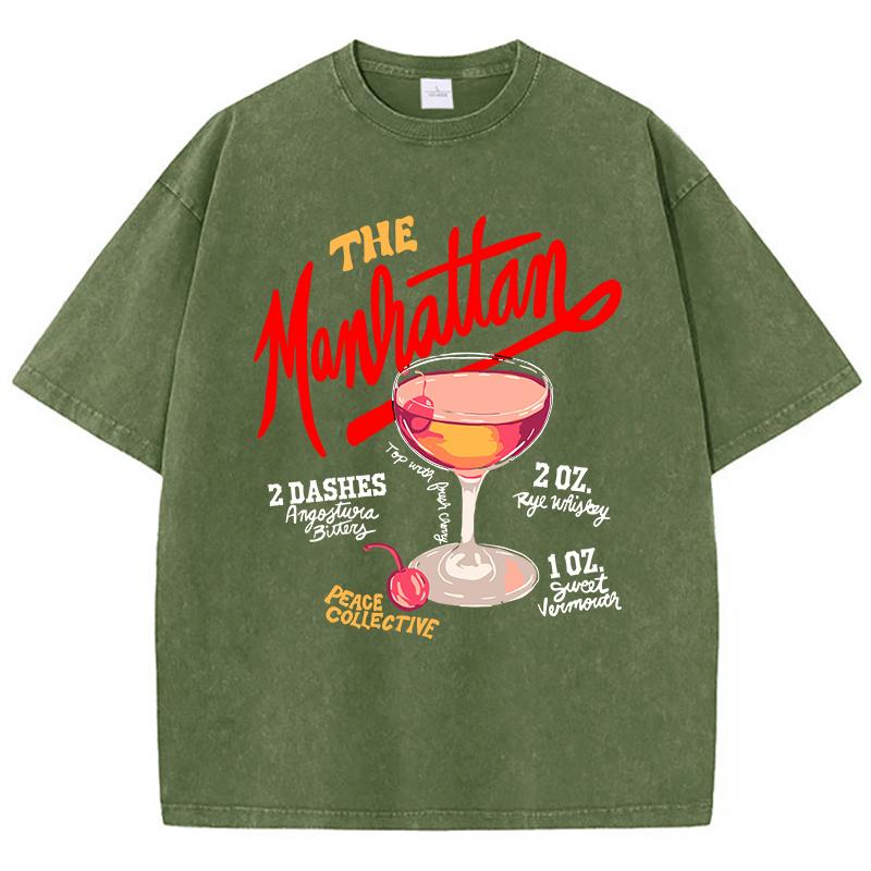 

Oversized Women Washed TShirts The Manhattan Cherry Cocktail Printed Tee Shirts Distressed Crewneck Cotton Tees Fashion Clothes S