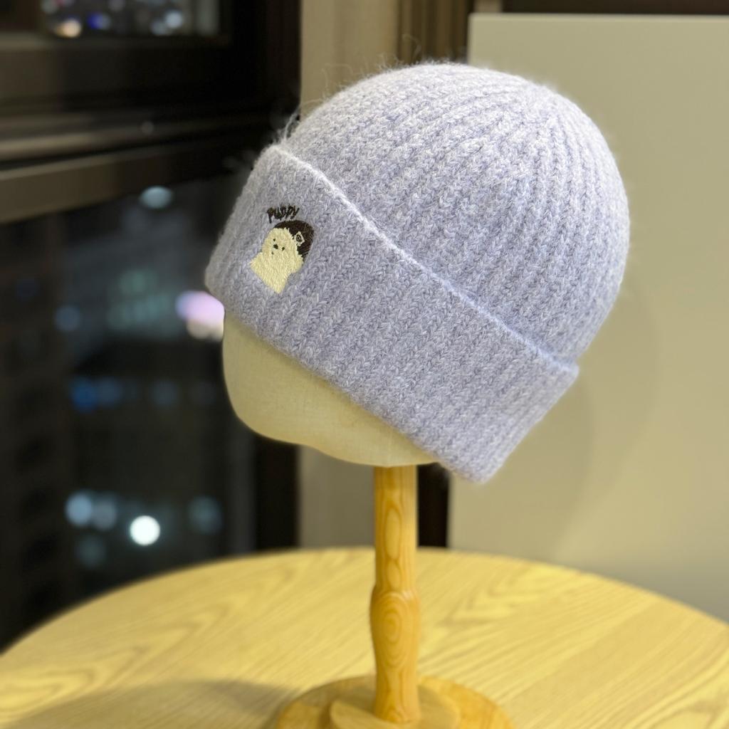 Cute Bear Embroidered Knitted Hat for Women Korean Style Autumn and Winter Warm and Face Friendly Small Ear Protection Woolen Cold Hat