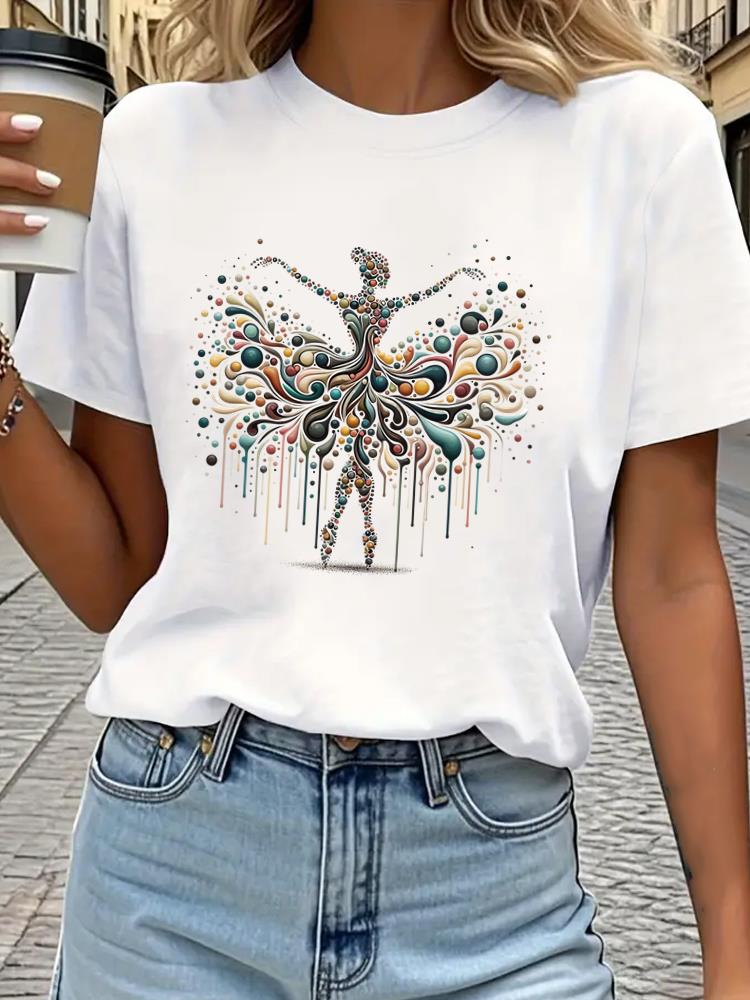 (Asian Size) Tee Top Print Sweet Lovely Style Trend Women Woman Fashion Clothing Short Sleeve T Shirt  Female Graphic T-shirts