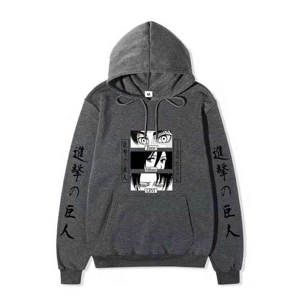Unisex Attack on Titan Hoodie, Eren Mikasa Levi Anime Eyes Graphic Print Long Sleeve Pullover Hooded Sweatshirt Streetwear