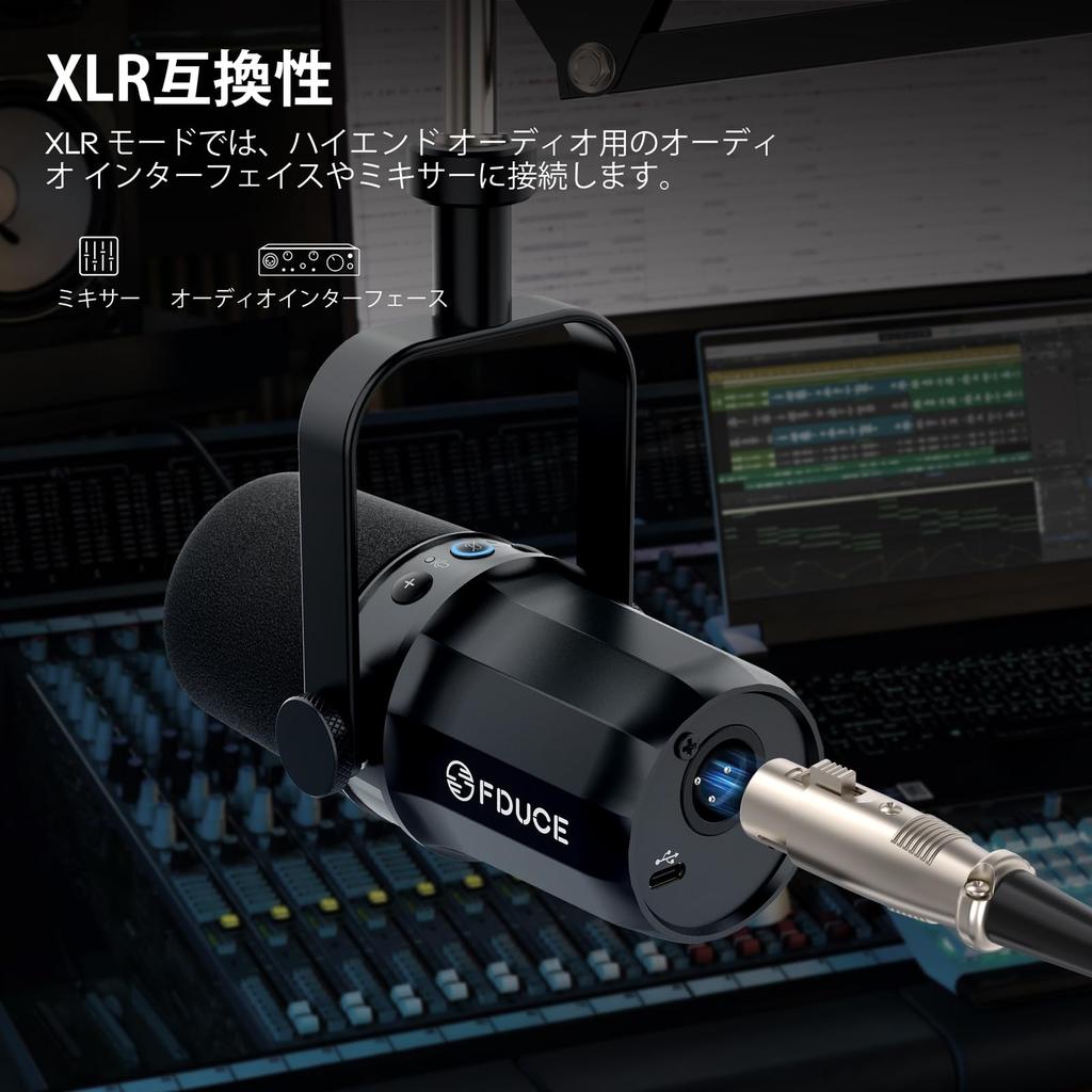 FDUCE SL40 Dynamic Microphone for Live and Headphone LED Mute Voice Isolation Technology USB/XLR Podcasting, Gaming, Streaming, Recording, Built-in