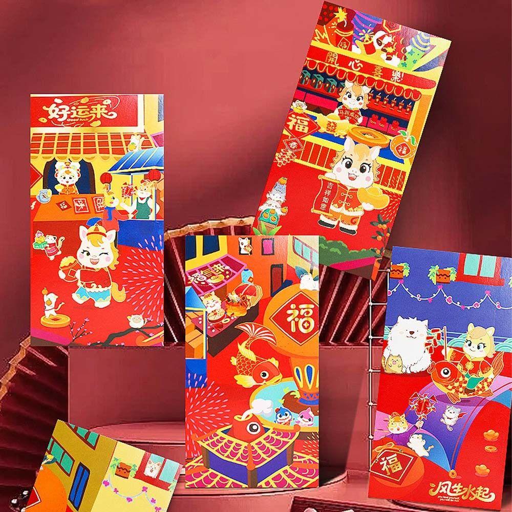 6pcs Cartoon Red Envelope Traditional Red Pocket 2026 Horse Year Money Envelope  Spring Festival