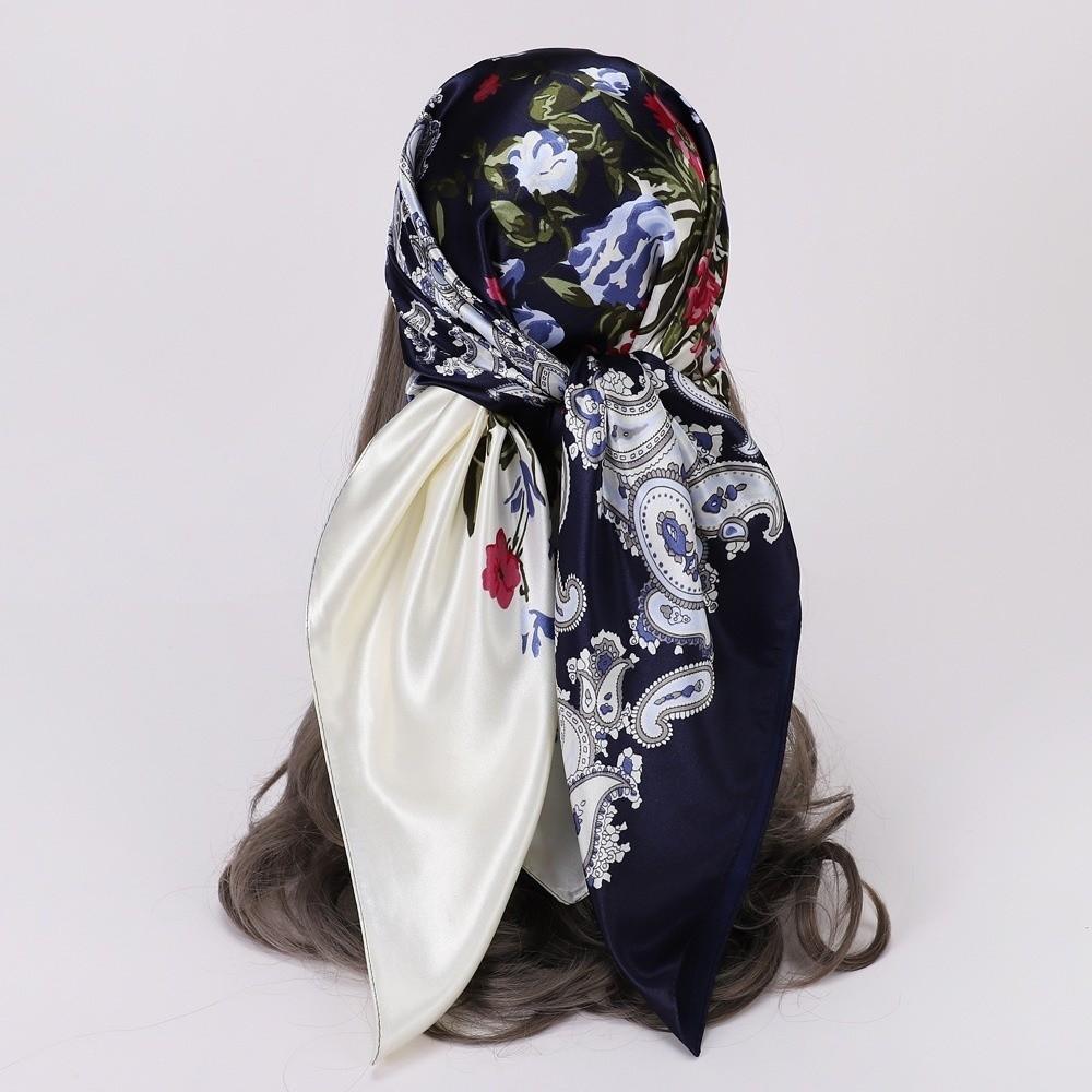 90x90cm Head Scarf Satin Shawl Trendy Silk Scarves  for Women