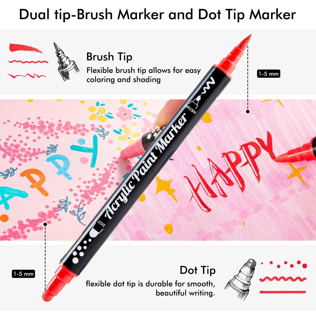 Shuttle Art Acrylic Dot Brush Tip Twin Paint Metallic Suitable for and Ideal for Handmade Art and Markers, & Pen, 36-Color Set, Water-Based Markers,