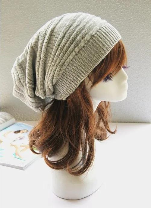 Winter Unisex Mixed Color Cotton Striped Hat High-quality Knit Wool Baggy Beanie Hats Winter Outdoor Windproof Warm Elastic Hat