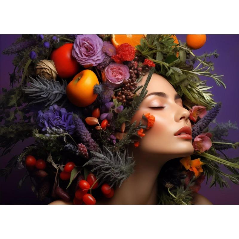 Floral Beauty Flowery Hat Hair Poster Canvas Printing Flowers with Women Home Room Decor Girls Room Bar Wall Art Picture Prints
