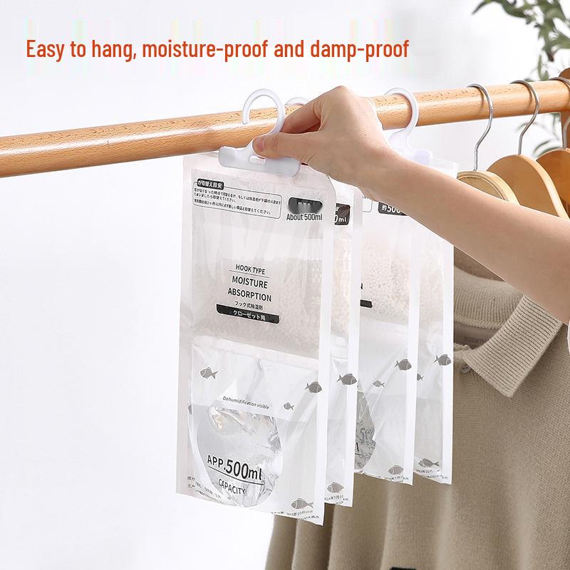 Hanging Moisture Absorbing Dehumidifying Bag for Wardrobe, Anti-Mold Desiccant