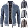 Men's Cross-Border Color Block Knit Cardigan with Stand Collar - Warm Plus Velvet for Autumn & Winter