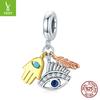 Egypt Lucky Guardian Devil'S Eye Diy Pendant Color Separation Electroplating Palm Feathers Beaded Scc1860