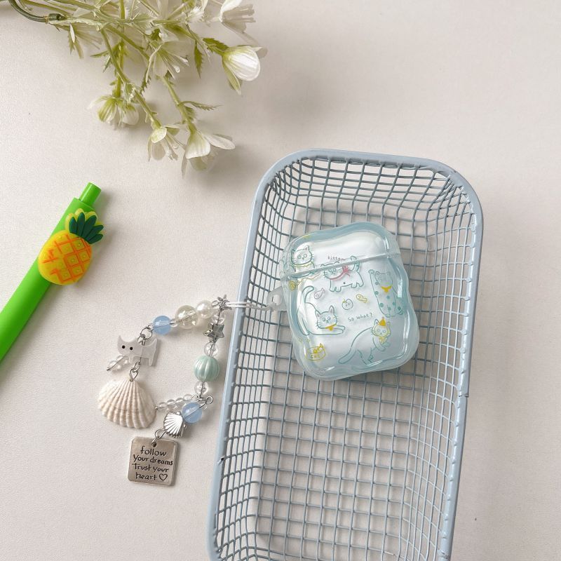 

Защитный чехол Милый чехол для наушников Apple Airpods 1/2 поколения/Pro Мягкий чехол Сумка для наушников Чехол для Bluetooth-наушников AirPods Новое 3 поколение Женский Apple Airpods Pro [Lines kitten] Shell + pendant