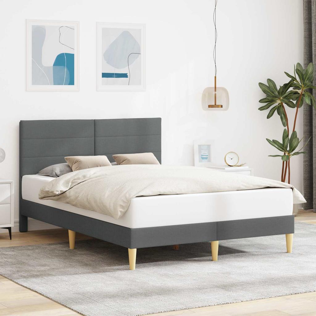 Bed Frame with Headboard Dark Grey Fabric