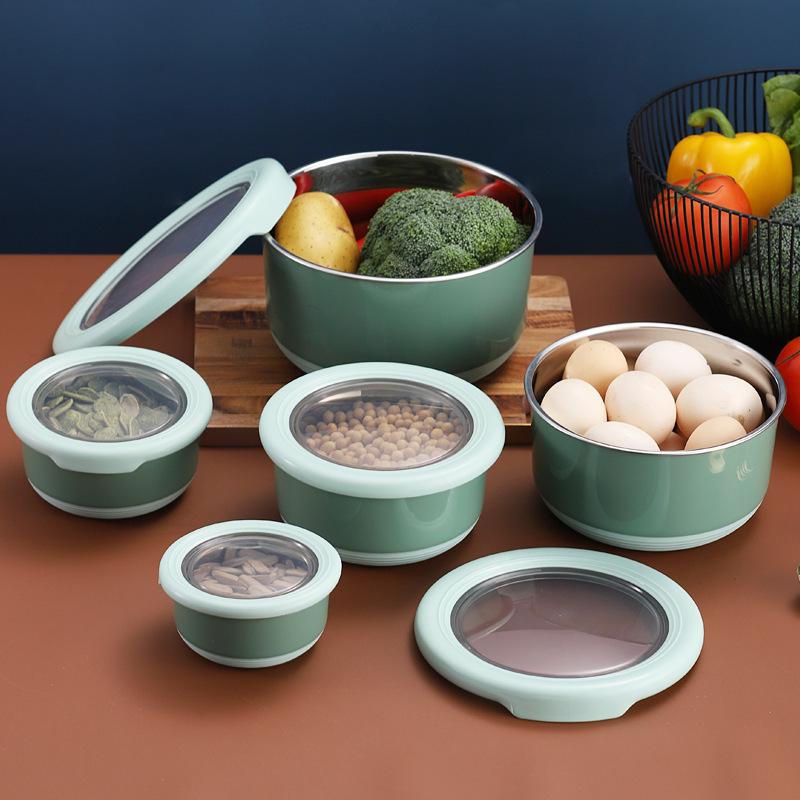 Kulatý/Obdélníkový Nerezový Uzavíratelný Obědový Box s Víkem Kuchyňská Bento Nádoba na Skladování Potravin Lednička Krabička pro Uchování Čerstvosti