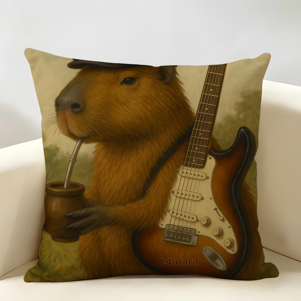 Funny Animal Friends Gift Design Cushion Cover Natural Linen Organic Fabric DoubleSided Printing Room Sofa Decor Pillow Case