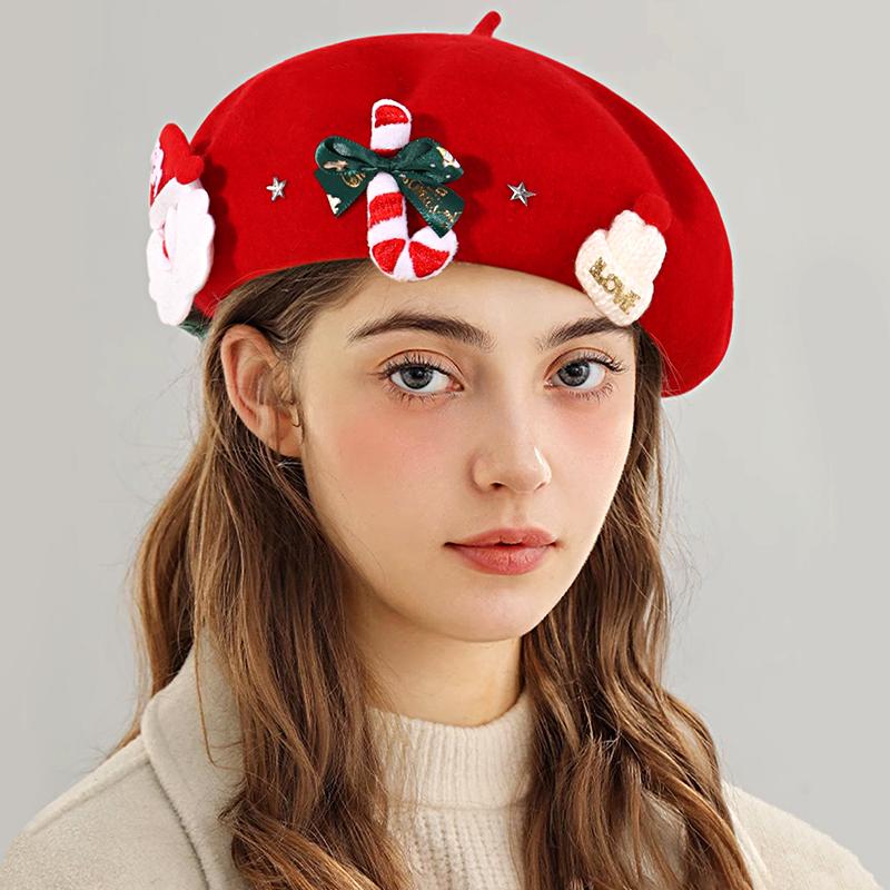 1Pc Christmas Hat Beret Headwear Xmas Wool New Year Dress Up