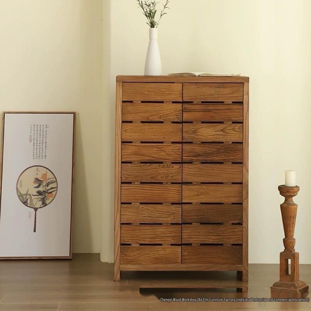 Modern Chinese Elm Wood Shoe Cabinet: