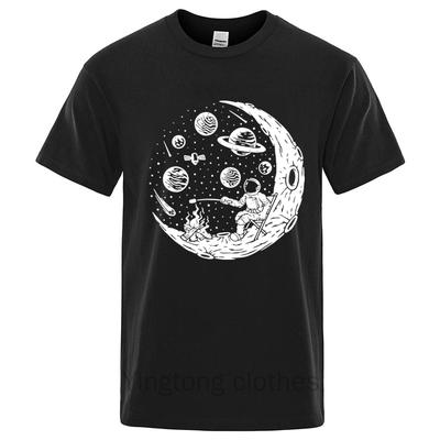 Men's T-shirt High Quality Cotton Blend Funny Astronaut Moon Barbecue Print Casual Loose Cool Men O-neck T-shirt Tee Tops