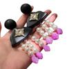 Elegant Amethyst Pearl Black Wood Tassel Earrings for Autumn & Winter