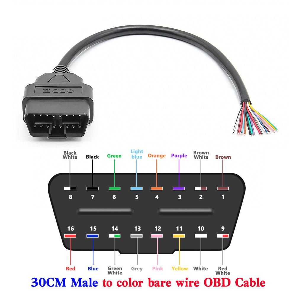 30cm 16Pin Female Male Cable Connector Universal OBD2 Extension Cable Plug Automotive Car Diagnostic Interface Female Open Cable