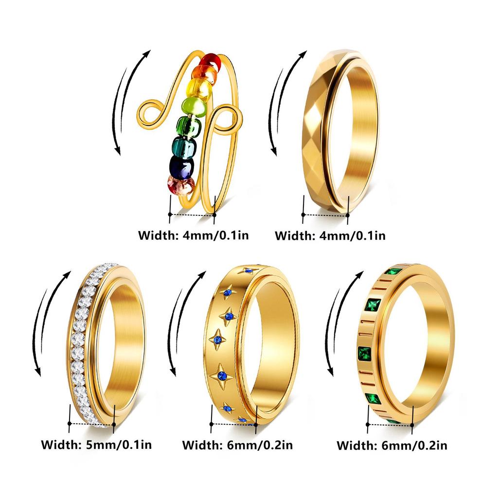 Women's Stainless Steel Diamond-Inlaid Decompression Ring Set - Versatile & Stylish Multiple Styles