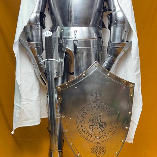 6-Foot Templar Knight Armor Suit Polished Medieval Roman Steel Armor with Display Stand Ideal for Home Décor