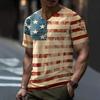 Men's Casual Summer V-neck Short Sleeved Top With Buttons, Independent Day Print Short Sleeved Top