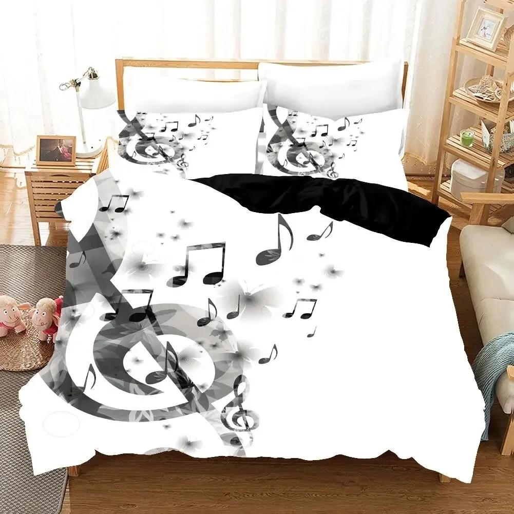 3d Music Bedding Set Digital Printing Bed Linen Queen Size Bedclothes Drop Ship Fashion Design Black And White Duvet Cover Sets