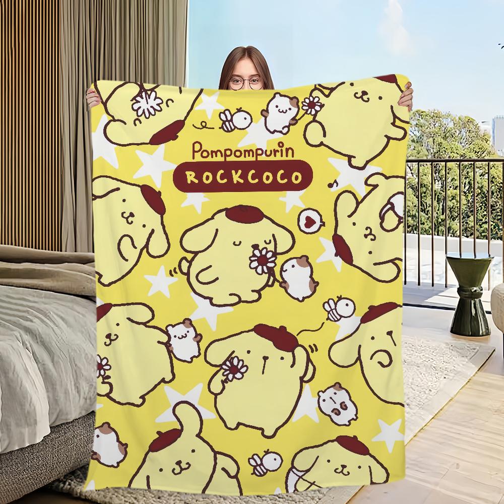 Four DOG Seasons Warm Soft Plush Blanket Purin for Sofa Cartoon Living Room Cute Office Bedroom P-PomPom Travel Gift Flannel