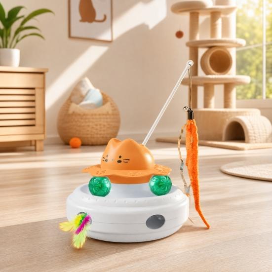 Electric Cat Interactive Toy with Feather & Track Ball, 4-in-1 Automatic Smart Cat Teaser Toy, Indoor Cats Boredom Enrichment Toy
